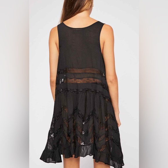 Intimately by Free People boho Polka Dot slip dress with lace inserts sz large - Picture 3 of 15